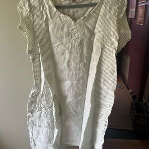 Flax Pale Green & White Striped Cotton Tunic Dress